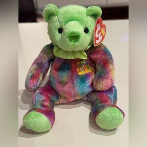 TY Beanie Baby August Birthday Bear w/ Peridot Birthstone (2001) - NWT!